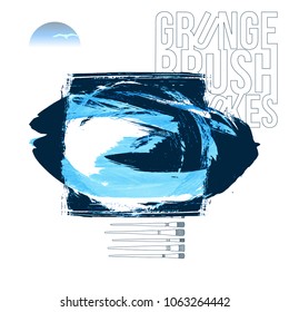 Blue brush stroke and texture. Grunge vector abstract hand - painted element. Underline and border design.