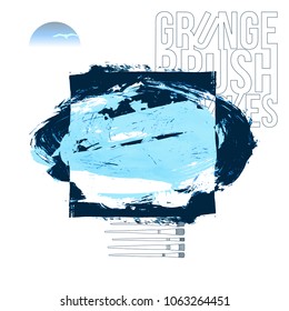 Blue brush stroke and texture. Grunge vector abstract hand - painted element. Underline and border design.