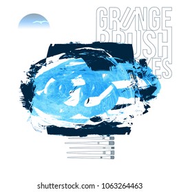Blue brush stroke and texture. Grunge vector abstract hand - painted element. Underline and border design.
