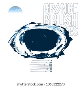 Blue brush stroke and texture. Grunge vector abstract hand - painted element. Underline and border design.