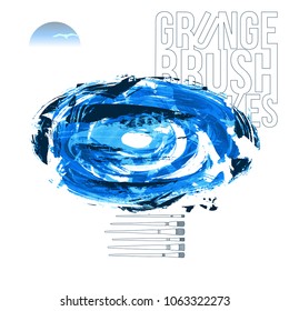 Blue brush stroke and texture. Grunge vector abstract hand - painted element. Underline and border design.