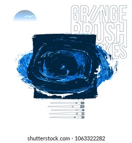 Blue brush stroke and texture. Grunge vector abstract hand - painted element. Underline and border design.