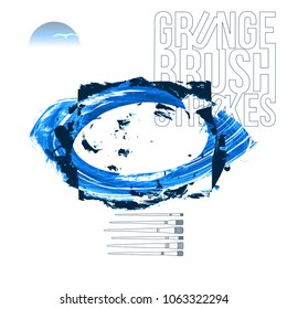 Blue brush stroke and texture. Grunge vector abstract hand - painted element. Underline and border design.