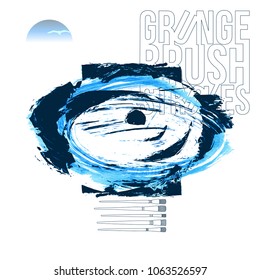 Blue brush stroke and texture. Grunge vector abstract hand - painted element. Underline and border design.