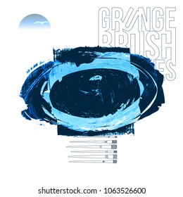 Blue brush stroke and texture. Grunge vector abstract hand - painted element. Underline and border design.