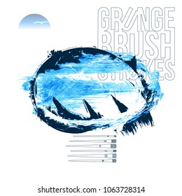 Blue brush stroke and texture. Grunge vector abstract hand - painted element. Underline and border design.