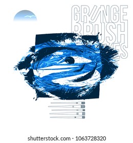Blue brush stroke and texture. Grunge vector abstract hand - painted element. Underline and border design.