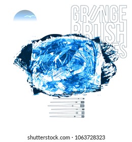 Blue brush stroke and texture. Grunge vector abstract hand - painted element. Underline and border design.