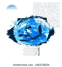 Blue brush stroke and texture. Grunge vector abstract hand - painted element. Underline and border design.