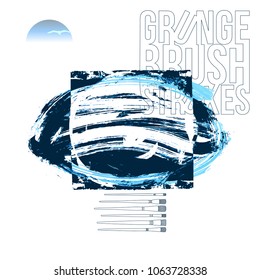 Blue brush stroke and texture. Grunge vector abstract hand - painted element. Underline and border design.