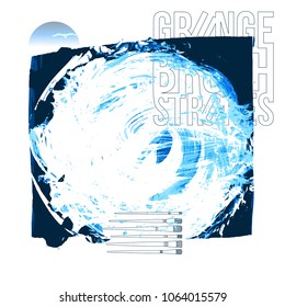 Blue brush stroke and texture. Grunge vector abstract hand - painted element. Underline and border design.