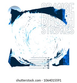 Blue brush stroke and texture. Grunge vector abstract hand - painted element. Underline and border design.