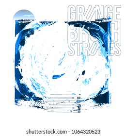 Blue brush stroke and texture. Grunge vector abstract hand - painted element. Underline and border design.