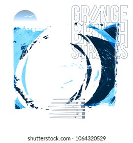 Blue brush stroke and texture. Grunge vector abstract hand - painted element. Underline and border design.