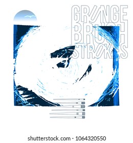 Blue brush stroke and texture. Grunge vector abstract hand - painted element. Underline and border design.