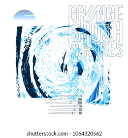 Blue brush stroke and texture. Grunge vector abstract hand - painted element. Underline and border design.