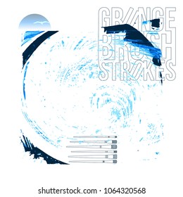 Blue brush stroke and texture. Grunge vector abstract hand - painted element. Underline and border design.