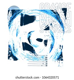 Blue brush stroke and texture. Grunge vector abstract hand - painted element. Underline and border design.