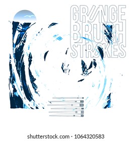 Blue brush stroke and texture. Grunge vector abstract hand - painted element. Underline and border design.