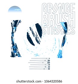 Blue brush stroke and texture. Grunge vector abstract hand - painted element. Underline and border design.
