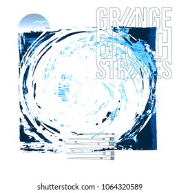 Blue brush stroke and texture. Grunge vector abstract hand - painted element. Underline and border design.