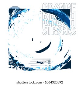 Blue brush stroke and texture. Grunge vector abstract hand - painted element. Underline and border design.