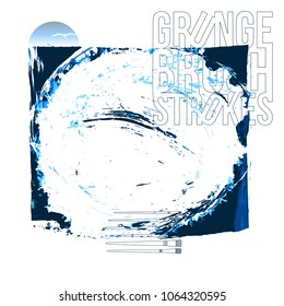 Blue brush stroke and texture. Grunge vector abstract hand - painted element. Underline and border design.