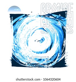 Blue brush stroke and texture. Grunge vector abstract hand - painted element. Underline and border design.