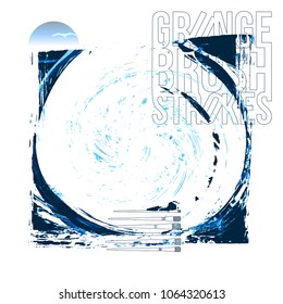 Blue brush stroke and texture. Grunge vector abstract hand - painted element. Underline and border design.