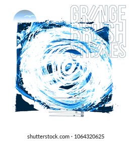 Blue brush stroke and texture. Grunge vector abstract hand - painted element. Underline and border design.