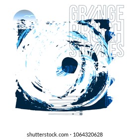 Blue brush stroke and texture. Grunge vector abstract hand - painted element. Underline and border design.