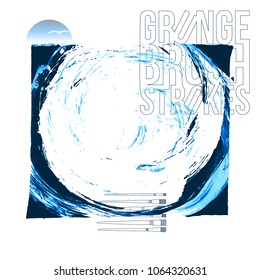 Blue brush stroke and texture. Grunge vector abstract hand - painted element. Underline and border design.