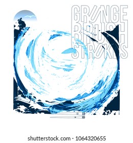 Blue brush stroke and texture. Grunge vector abstract hand - painted element. Underline and border design.