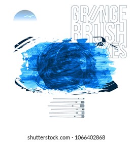 Blue brush stroke and texture. Grunge vector abstract hand - painted element. Underline and border design.