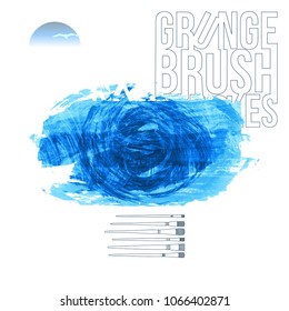 Blue brush stroke and texture. Grunge vector abstract hand - painted element. Underline and border design.