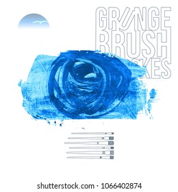 Blue brush stroke and texture. Grunge vector abstract hand - painted element. Underline and border design.