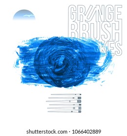 Blue brush stroke and texture. Grunge vector abstract hand - painted element. Underline and border design.