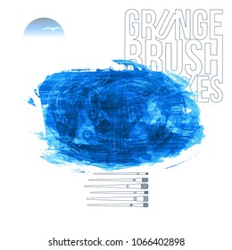 Blue brush stroke and texture. Grunge vector abstract hand - painted element. Underline and border design.