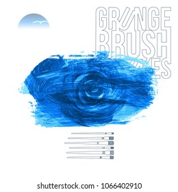 Blue brush stroke and texture. Grunge vector abstract hand - painted element. Underline and border design.