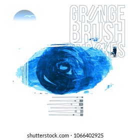 Blue brush stroke and texture. Grunge vector abstract hand - painted element. Underline and border design.