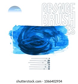 Blue brush stroke and texture. Grunge vector abstract hand - painted element. Underline and border design.