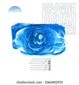 Blue brush stroke and texture. Grunge vector abstract hand - painted element. Underline and border design.