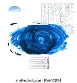 Blue brush stroke and texture. Grunge vector abstract hand - painted element. Underline and border design.