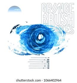 Blue brush stroke and texture. Grunge vector abstract hand - painted element. Underline and border design.