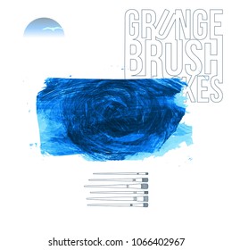 Blue brush stroke and texture. Grunge vector abstract hand - painted element. Underline and border design.