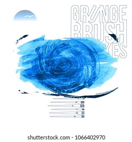 Blue brush stroke and texture. Grunge vector abstract hand - painted element. Underline and border design.