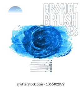 Blue brush stroke and texture. Grunge vector abstract hand - painted element. Underline and border design.