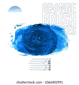 Blue brush stroke and texture. Grunge vector abstract hand - painted element. Underline and border design.