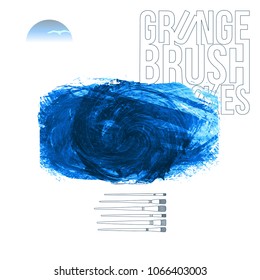 Blue brush stroke and texture. Grunge vector abstract hand - painted element. Underline and border design.