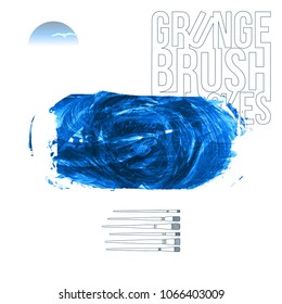 Blue brush stroke and texture. Grunge vector abstract hand - painted element. Underline and border design.